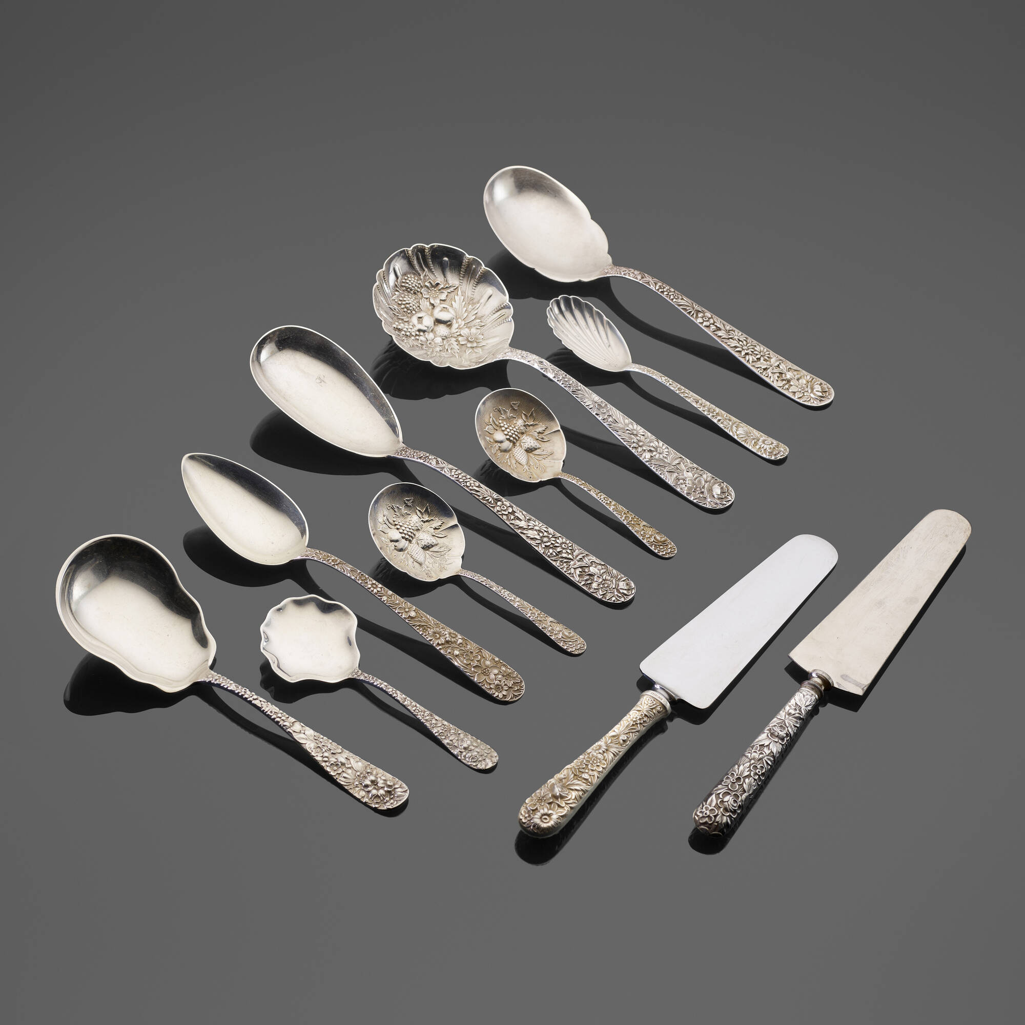 110 S. KIRK SON S. KIRK SON INC. AND STIEFF Assembled Repousse flatware service Great Estates 9 May 2024 Auctions Toomey Co. Auctioneers