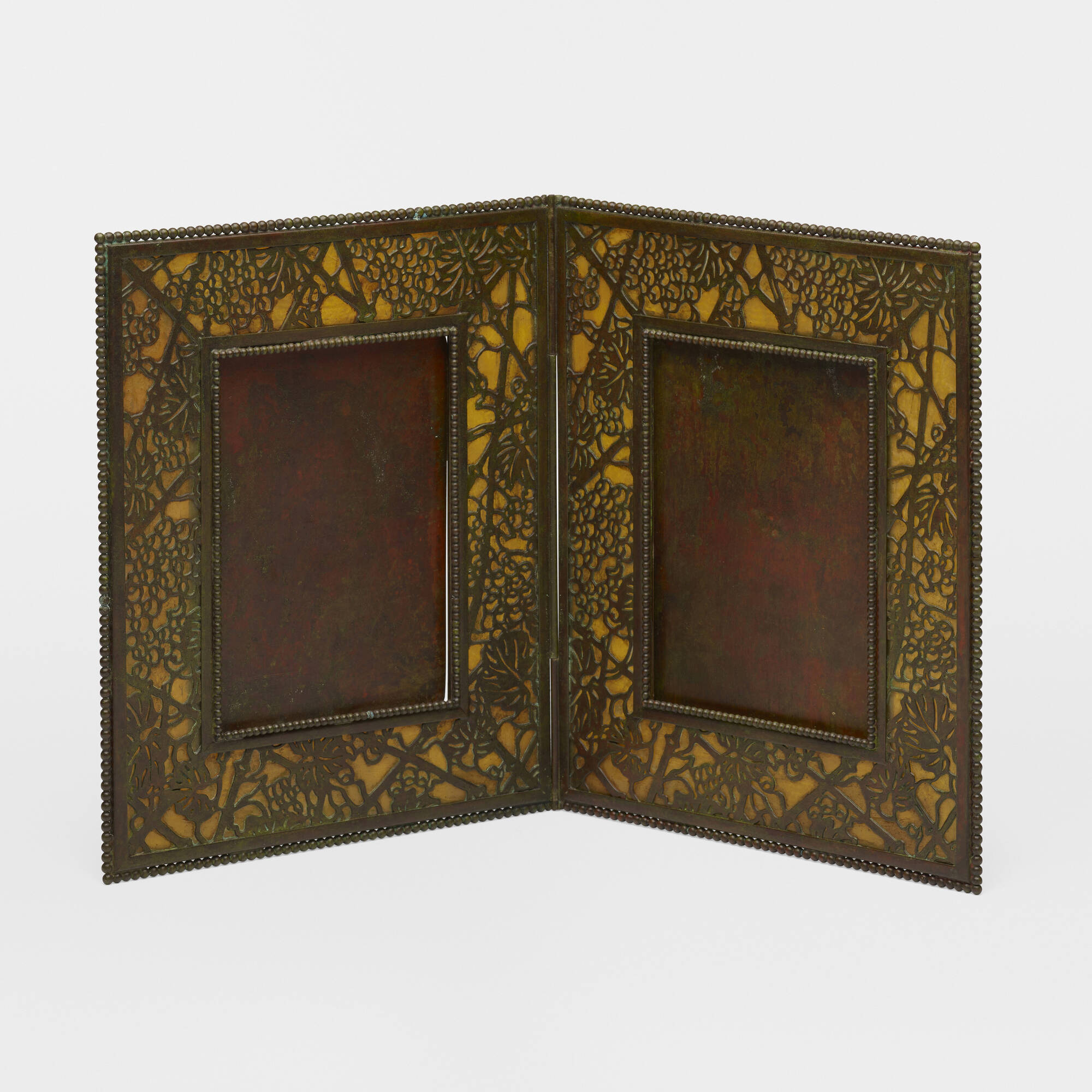 125: TIFFANY STUDIOS, Grapevine double picture frame < Art