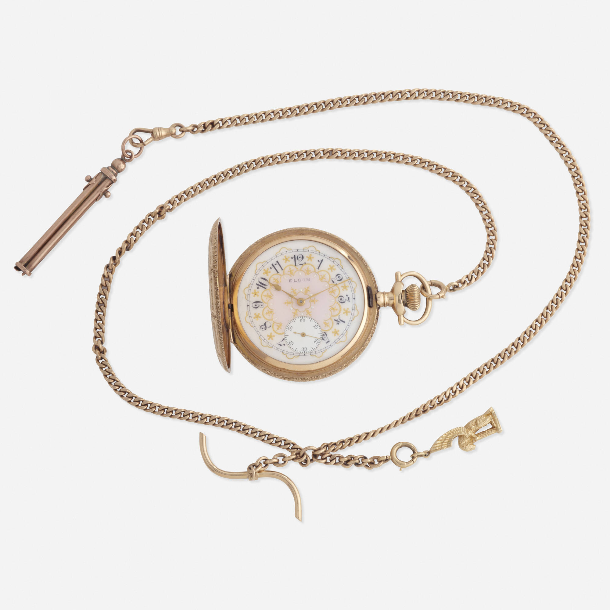 140 ELGIN NATIONAL WATCH COMPANY Gold pocket watch with chain Jewelry Silver Objects of Vertu 17 November 2023 Auctions Toomey Co. Auctioneers
