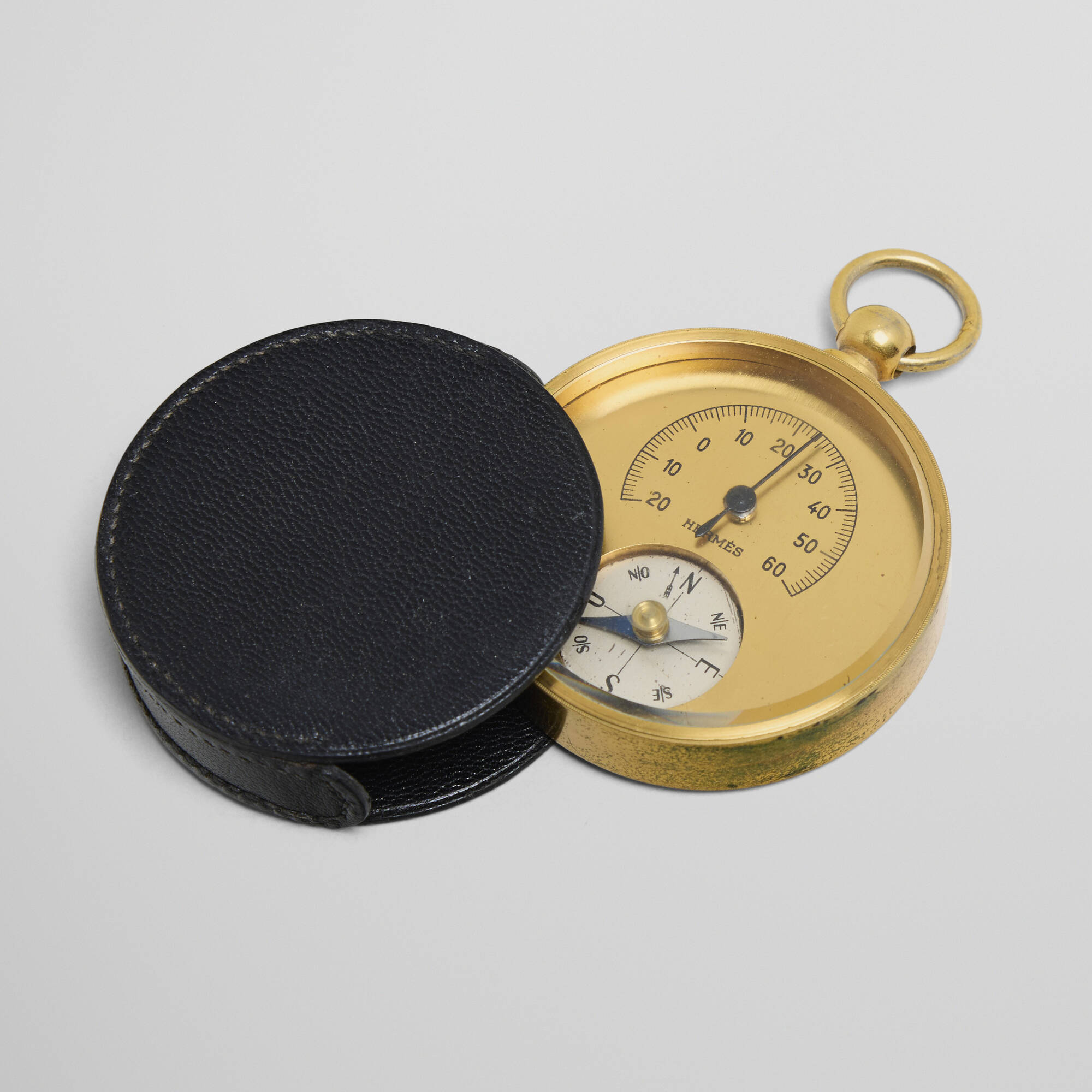 140: HERMÈS, Pocket compass and thermometer with case