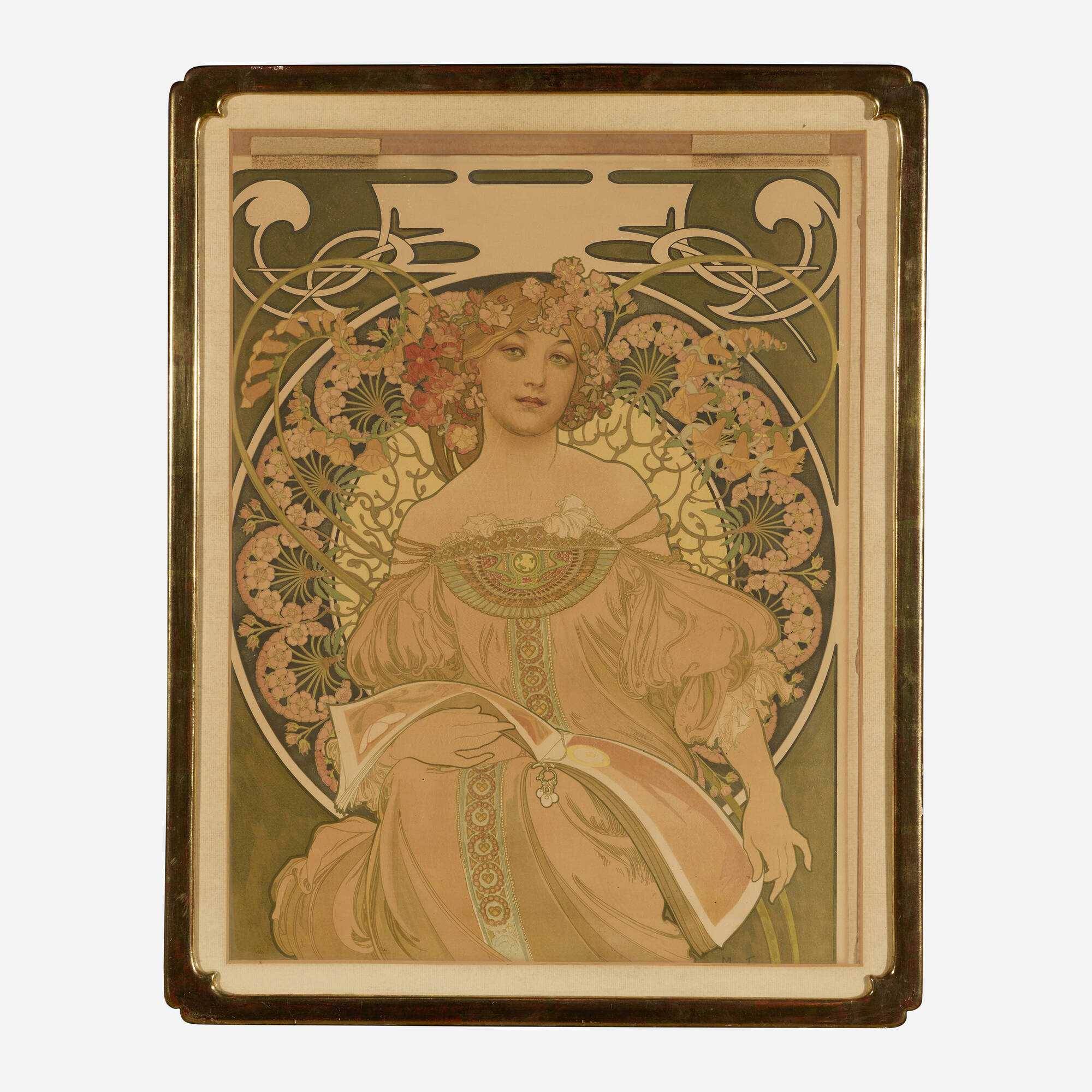 大判 　Alphonse Mucha ガラス絵の冬 - 四季 絨毯 額入アート 保証書付】 Mucha Alphonse 大判 ガラス絵の冬 額入アート 絨毯