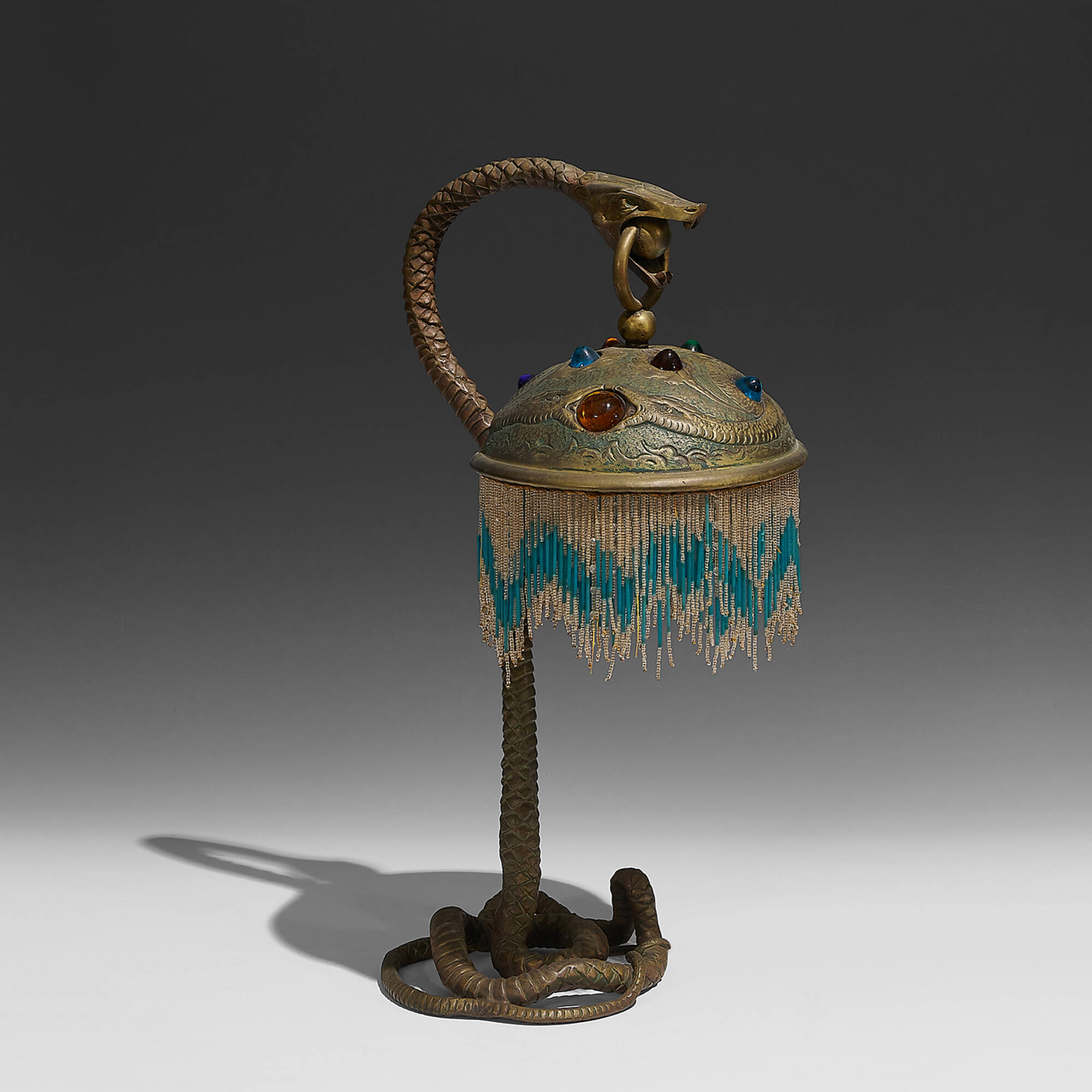 186: FRENCH ART NOUVEAU, snake / serpent lamp with hanging