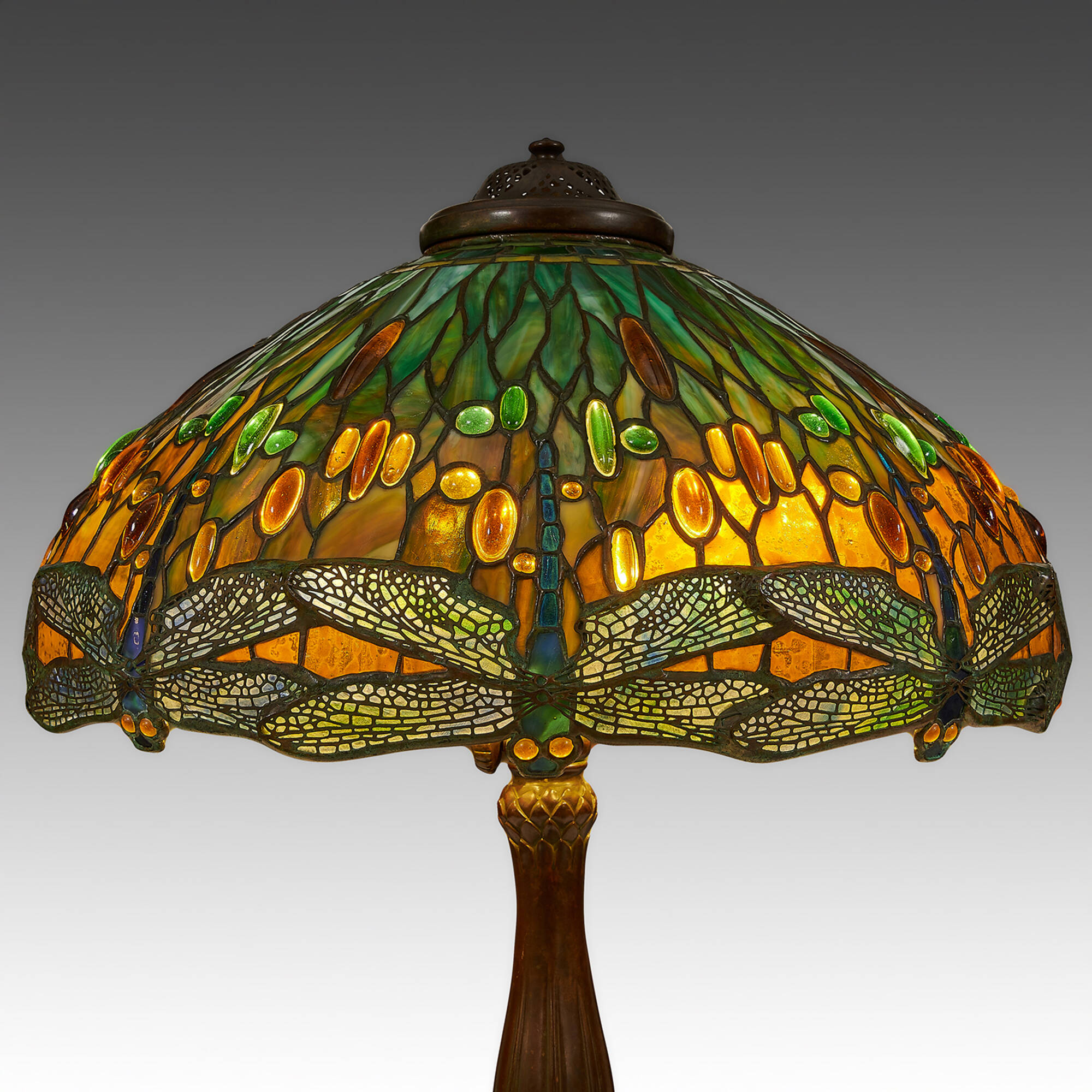1: TIFFANY STUDIOS, Rare Jeweled Drop Head Dragonfly table 1: TIFFANY STUDIOS, Rare Jeweled Drop Head Dragonfly table