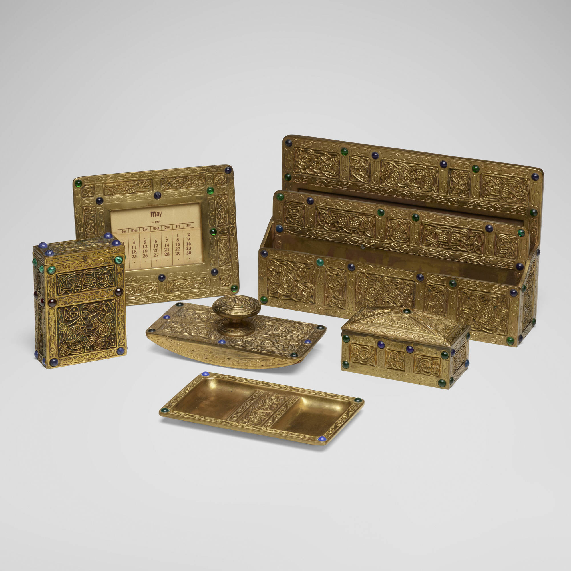 213 TIFFANY STUDIOS Ninth Century six piece desk set Art Nouveau Art Deco Glass Lighting 11 July 2024 Auctions Toomey Co. Auctioneers