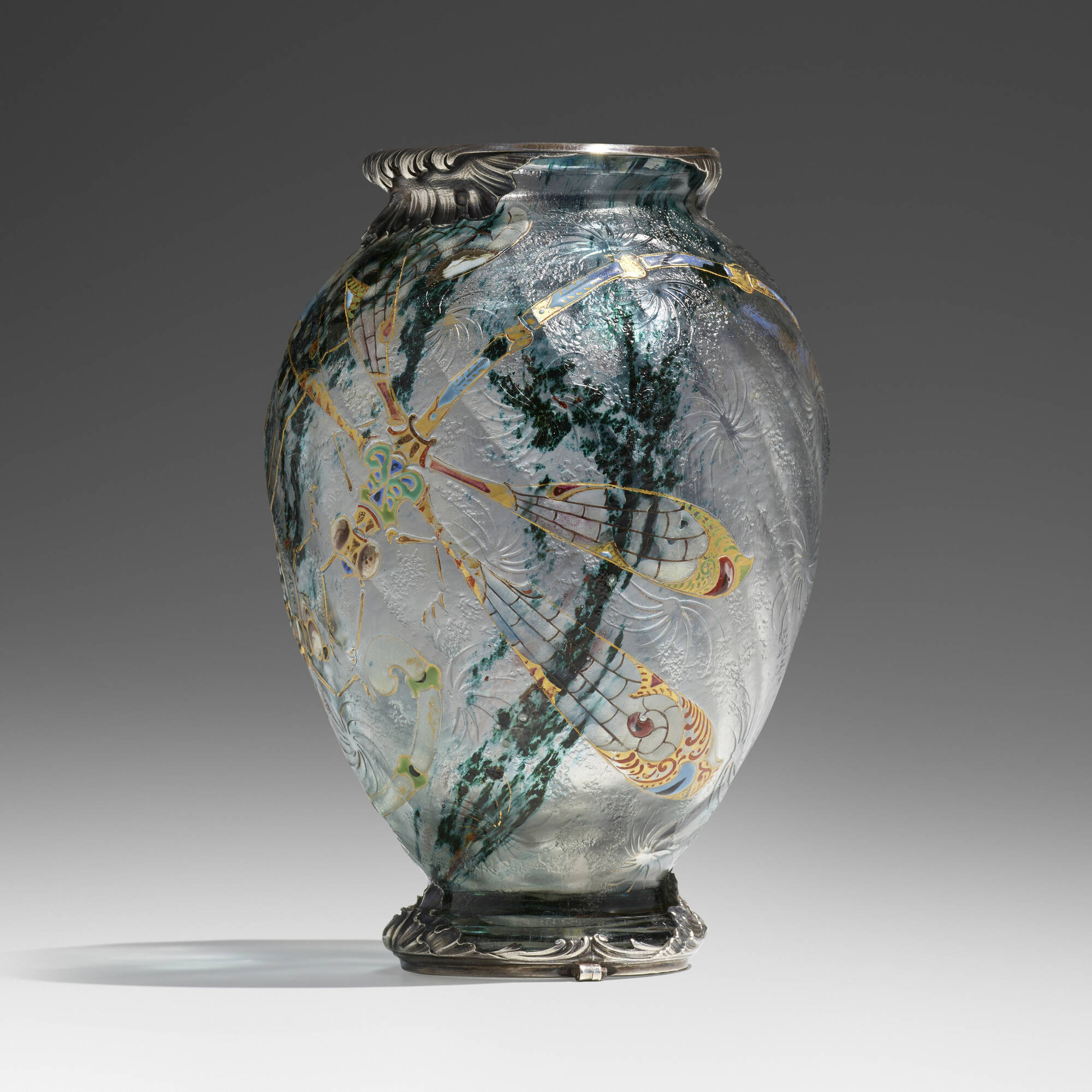 品質保証 vase dragonfly Rare GALLÉ, ÉMILE 244: with overlay silver アート・デザイン・音楽