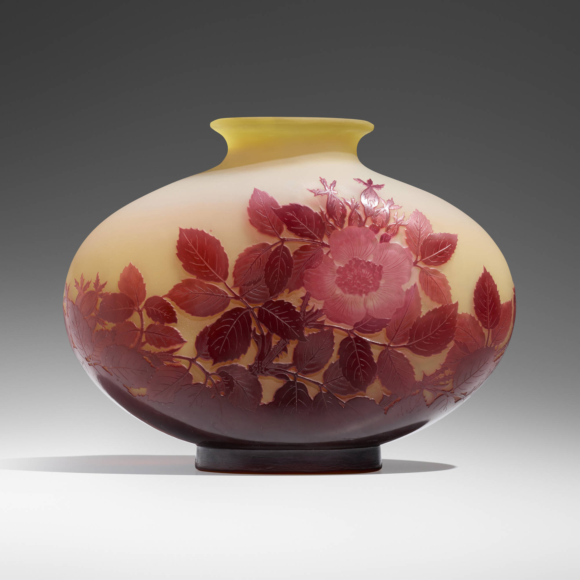 258: ÉMILE GALLÉ, Pillow vase with wild roses < Art Nouveau