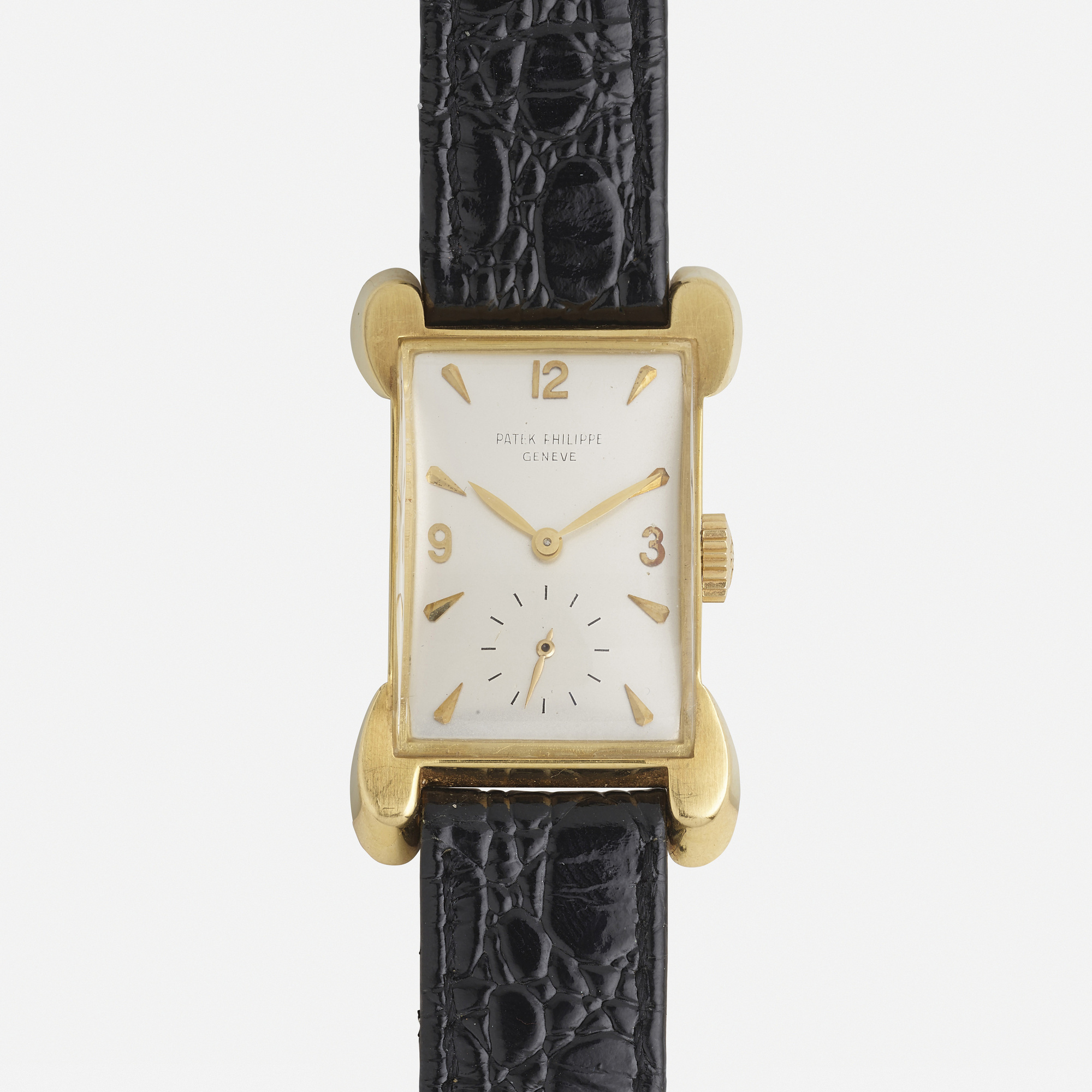 385 PATEK PHILIPPE Gold wristwatch with fancy lugs Ref. 2503 Jewelry Silver Objects of Vertu 31 May 2023 Auctions Toomey Co. Auctioneers