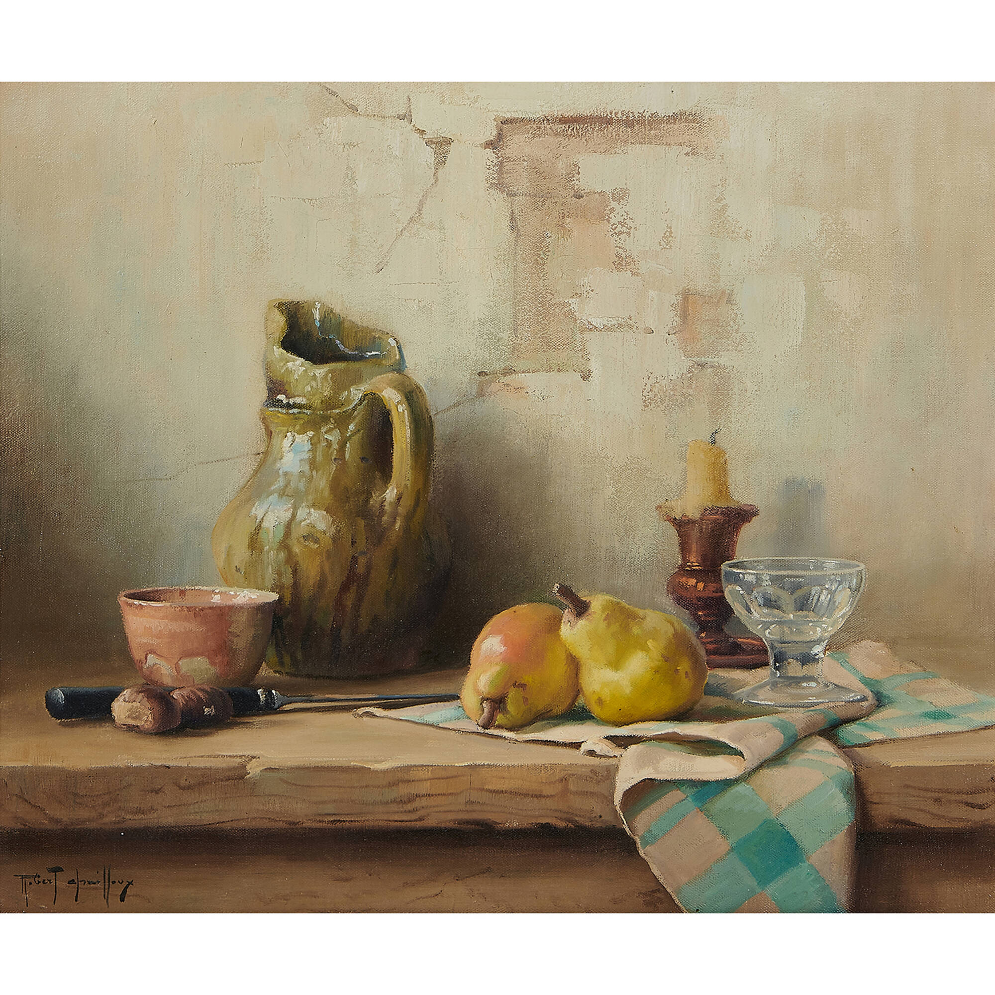 548: ROBERT CHAILLOUX, Still Life with Chestnuts, Knife, Bowl, Pitcher ...