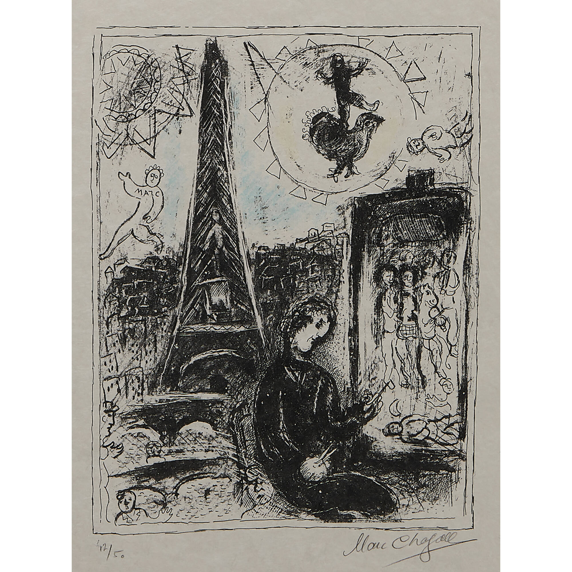 604: MARC CHAGALL, The Painter at the Eiffel Tower, 1979