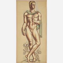 RENÉ BUTHAUD, Massive untitled preparatory drawing of a nude athlete (Discus Thrower) | toomeyco.com