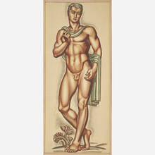 RENÉ BUTHAUD, Massive untitled preparatory drawing of a nude athlete | toomeyco.com