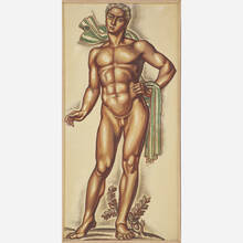 RENÉ BUTHAUD, Massive untitled preparatory drawing of a nude athlete | toomeyco.com