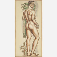 RENÉ BUTHAUD, Massive untitled preparatory drawing of a nude athlete (Boxer) | toomeyco.com