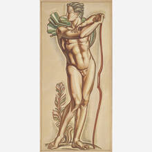 RENÉ BUTHAUD, Massive untitled preparatory drawing of a nude athlete (Archer) | toomeyco.com