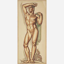 RENÉ BUTHAUD, Massive untitled preparatory drawing of a nude athlete | toomeyco.com