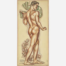 RENÉ BUTHAUD, Massive untitled preparatory drawing of a nude athlete | toomeyco.com