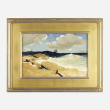 STURGIS LAURENCE FOR ROOKWOOD POTTERY, A Bit of New England Coast (Important Iris Glaze plaque) | toomeyco.com