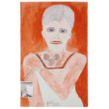 LEE GODIE, Female Portrait, together with Artist Self-Portrait photo attached holding this painting and roses, with light hand sketched verso | toomeyco.com