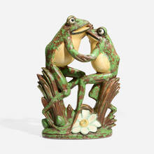 WELLER POTTERY, Rare and Large Coppertone Dancing Frogs garden ornament | Toomeyco.com