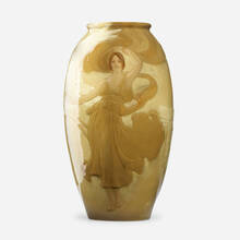 ARTUS VAN BRIGGLE FOR ROOKWOOD POTTERY, Exceptional Iris Glaze vase with maiden and heron in flight | toomeyco.com