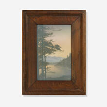 SARA SAX FOR ROOKWOOD POTTERY, Vellum plaque (Forest and Lake with Mountains) | toomeyco.com