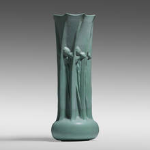 FRITZ ALBERT FOR TECO POTTERY, Exceptional and Large vase with irises, model 177 | toomeyco.com