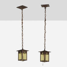 GUSTAV STICKLEY, Rare hanging lanterns model 672, pair | toomeyco.com