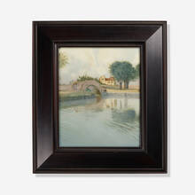 CARL SCHMIDT FOR ROOKWOOD POTTERY, rare Iris Glaze plaque (Country Bridge) | toomeyco.com