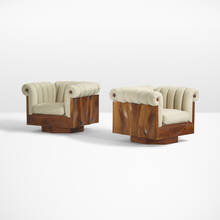 PHILLIP LLOYD POWELL, Rare carved panel lounge chairs, pair | toomeyco.com