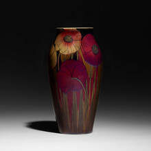 KATARO SHIRAYAMADANI FOR ROOKWOOD POTTERY, Flambé/Black Opal vase with poppies | toomeyco.com